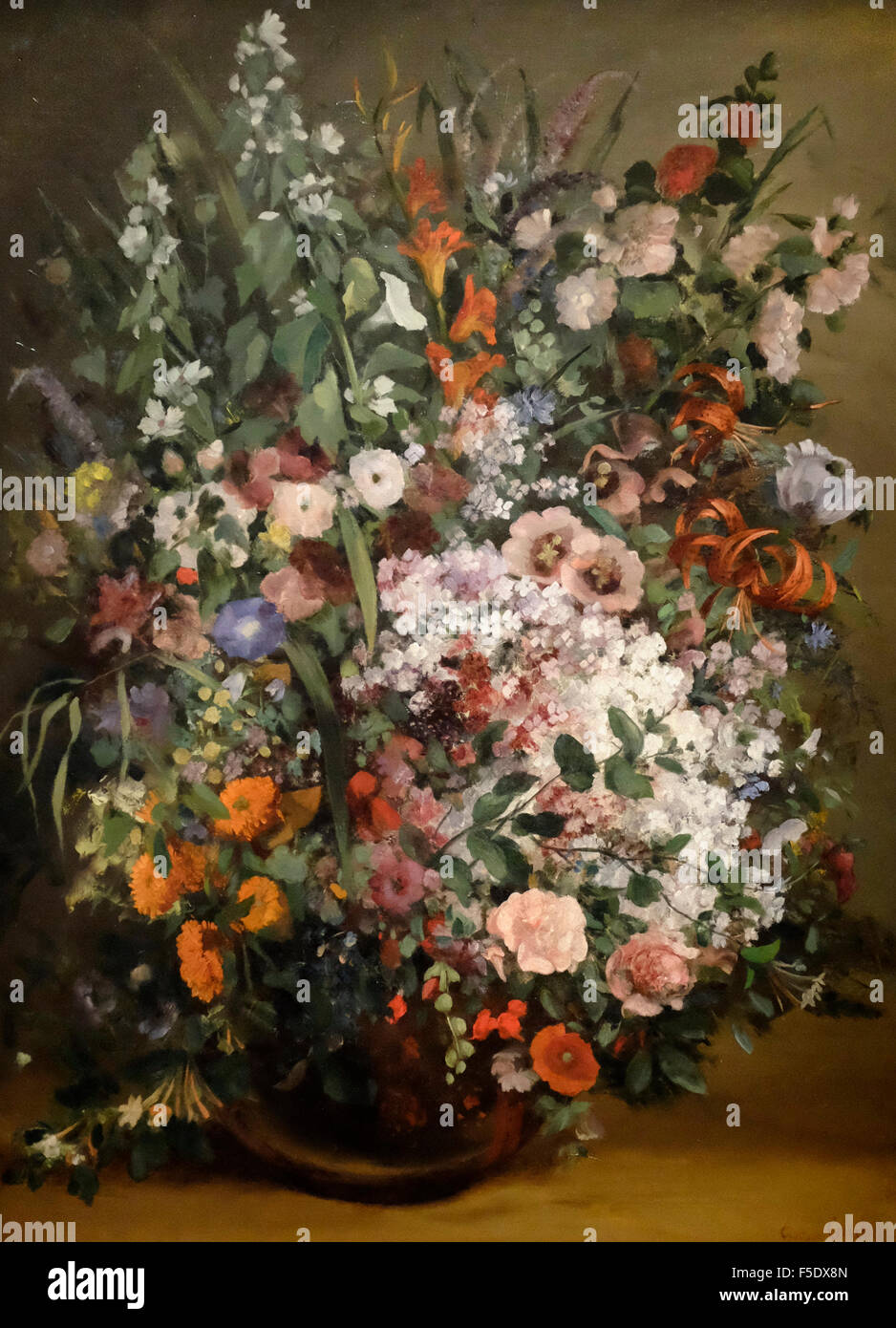 Bouquet di fiori in un vaso - Gustave Corbet 1862 Foto Stock