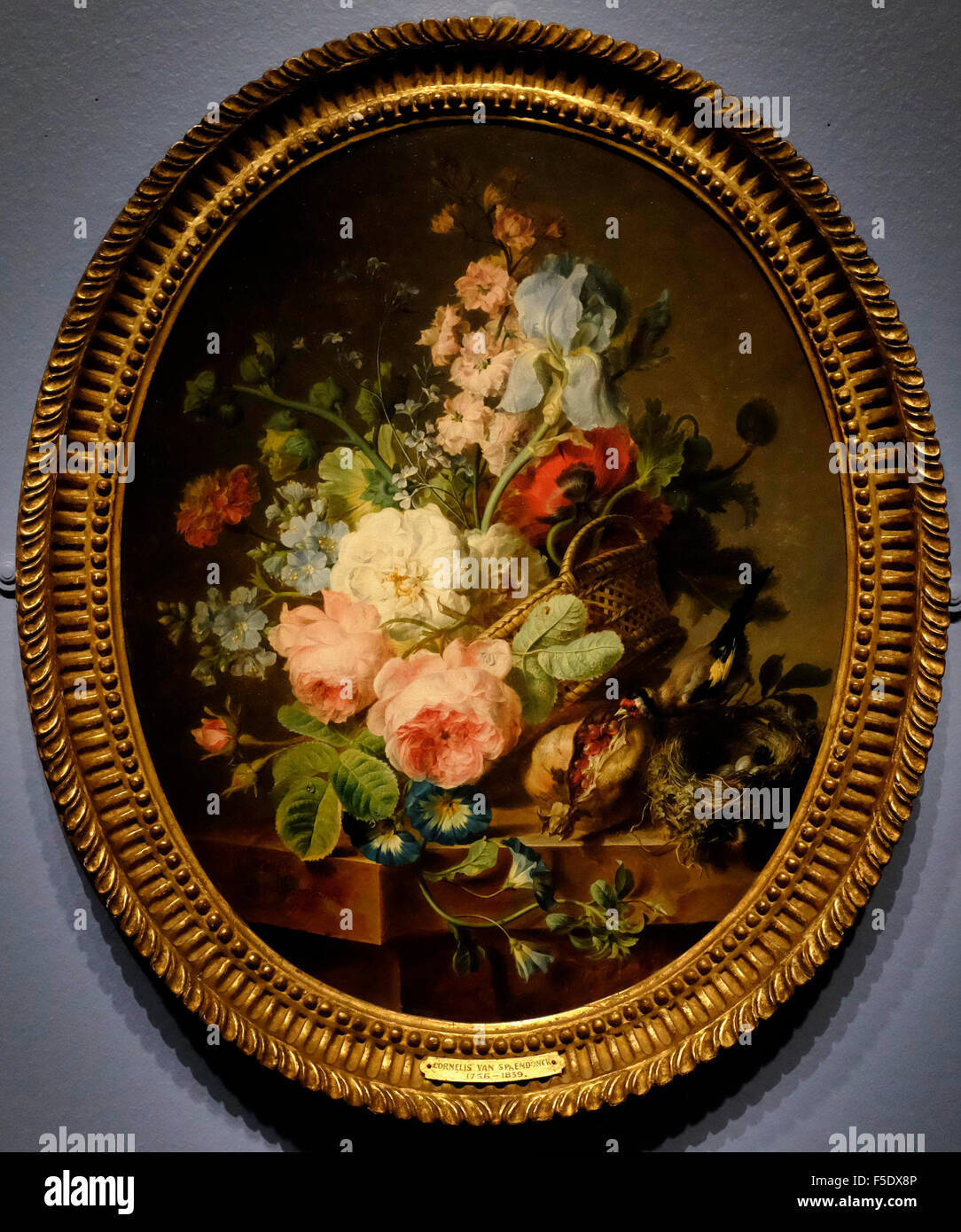 Aprire il cesto in vimini di fiori misti - Cornelis van Spaendonck 1789 Foto Stock