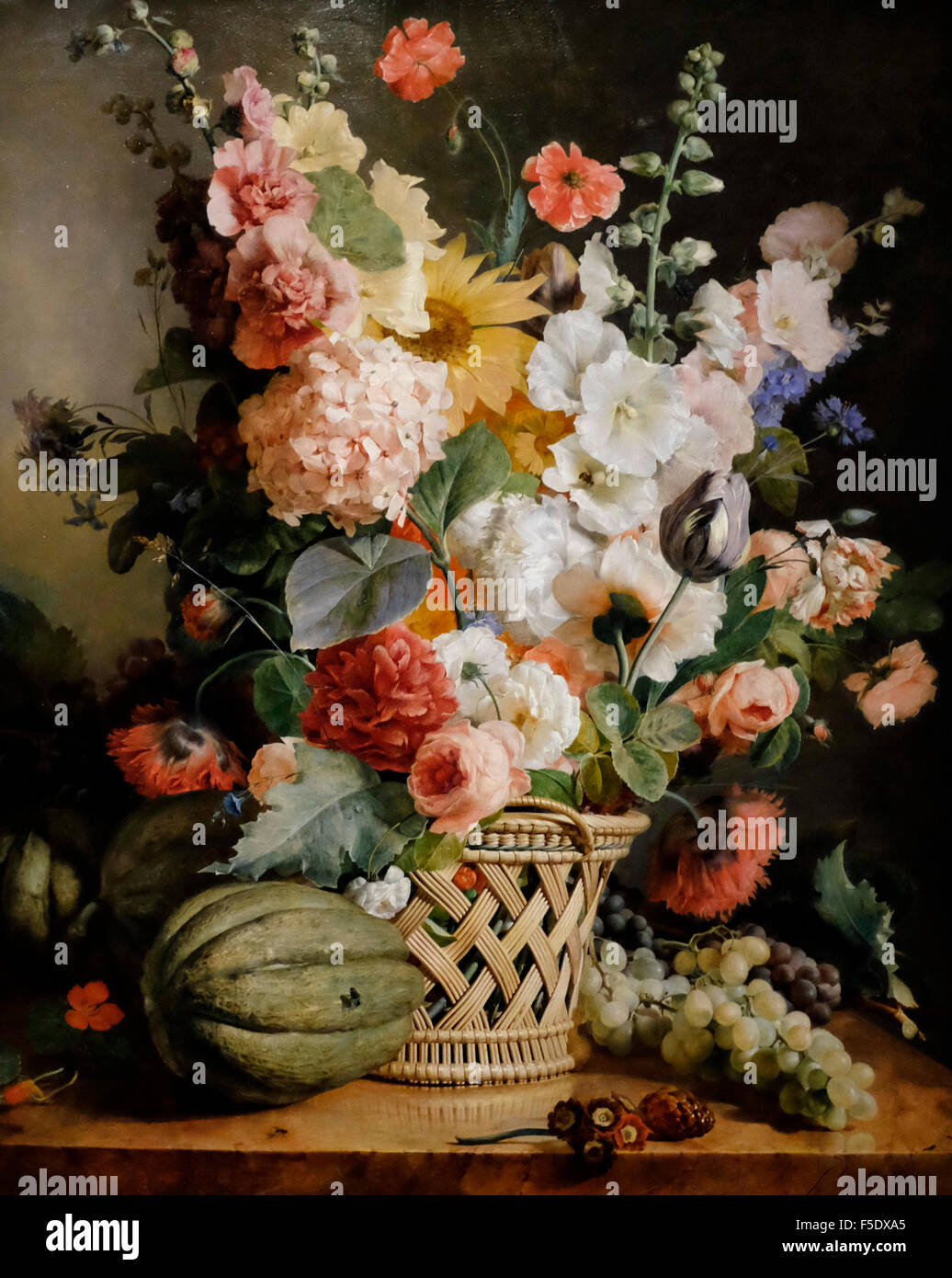Frutta e fiori in un cesto di vimini - Antoine Berjon 1810 Foto Stock