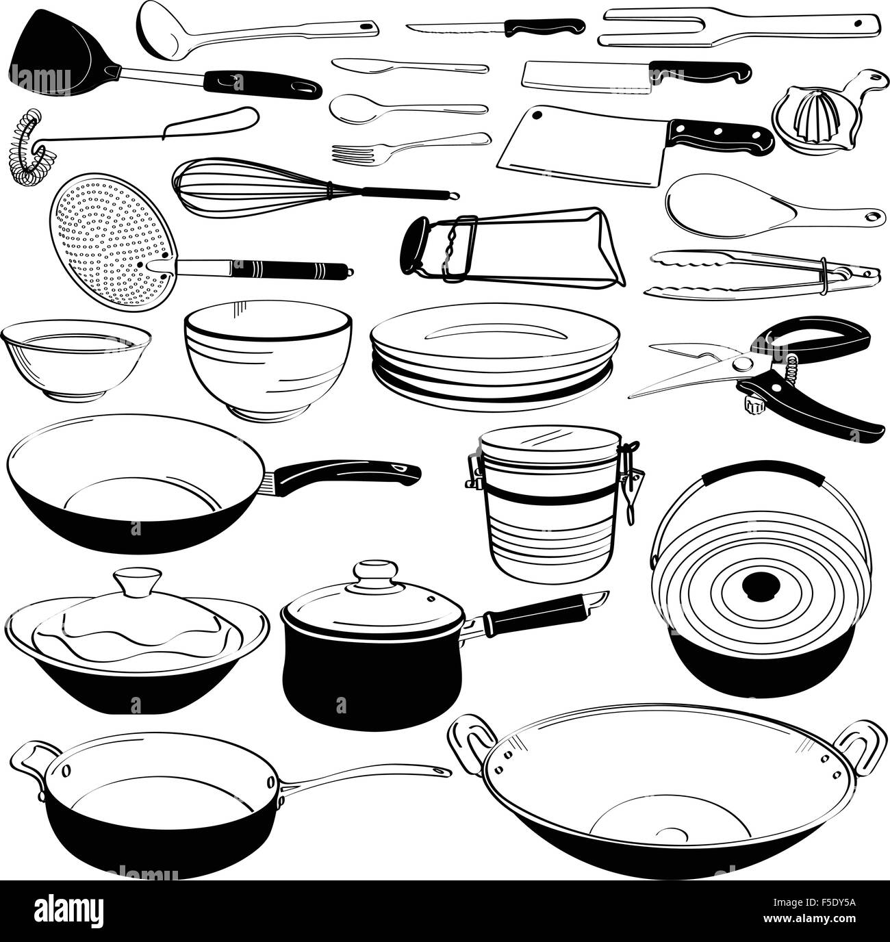 Utensile da cucina utensile attrezzature Doodle schizzo di disegno Illustrazione Vettoriale