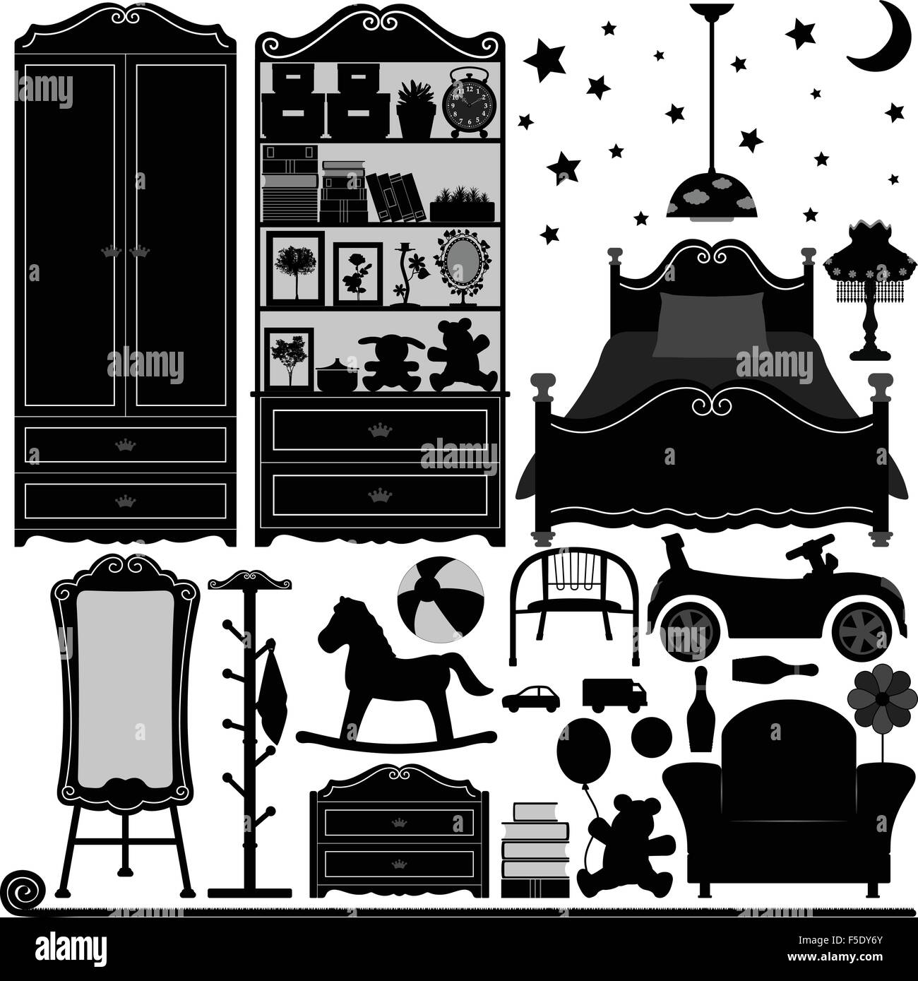 Bambini Camera da Letto Interior Design Camera Home Illustrazione Vettoriale