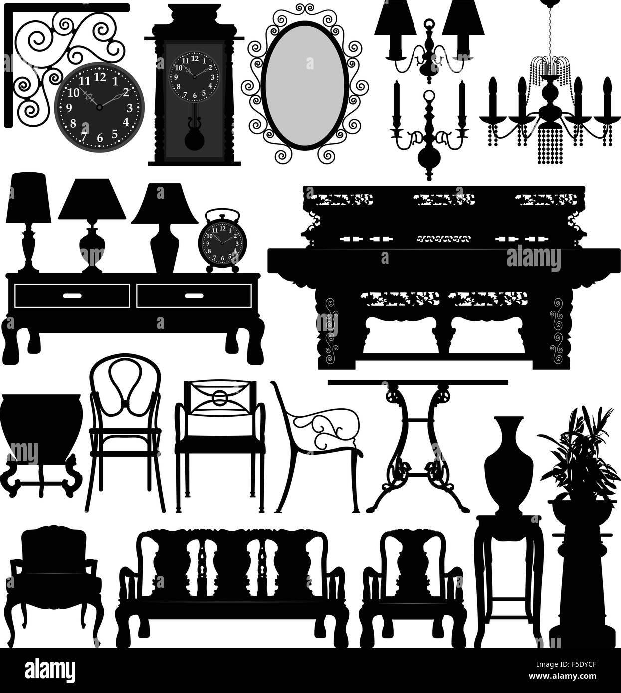Antiquariato Arredamento vecchio Home Casa Illustrazione Vettoriale