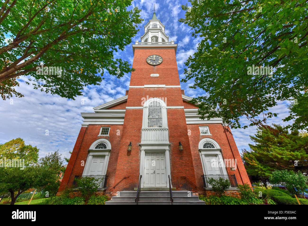 Prima chiesa unitaria fu costruito nel 1816 a capo della Chiesa Street come il più antico luogo di culto in Burlington, Vermont, USA Foto Stock