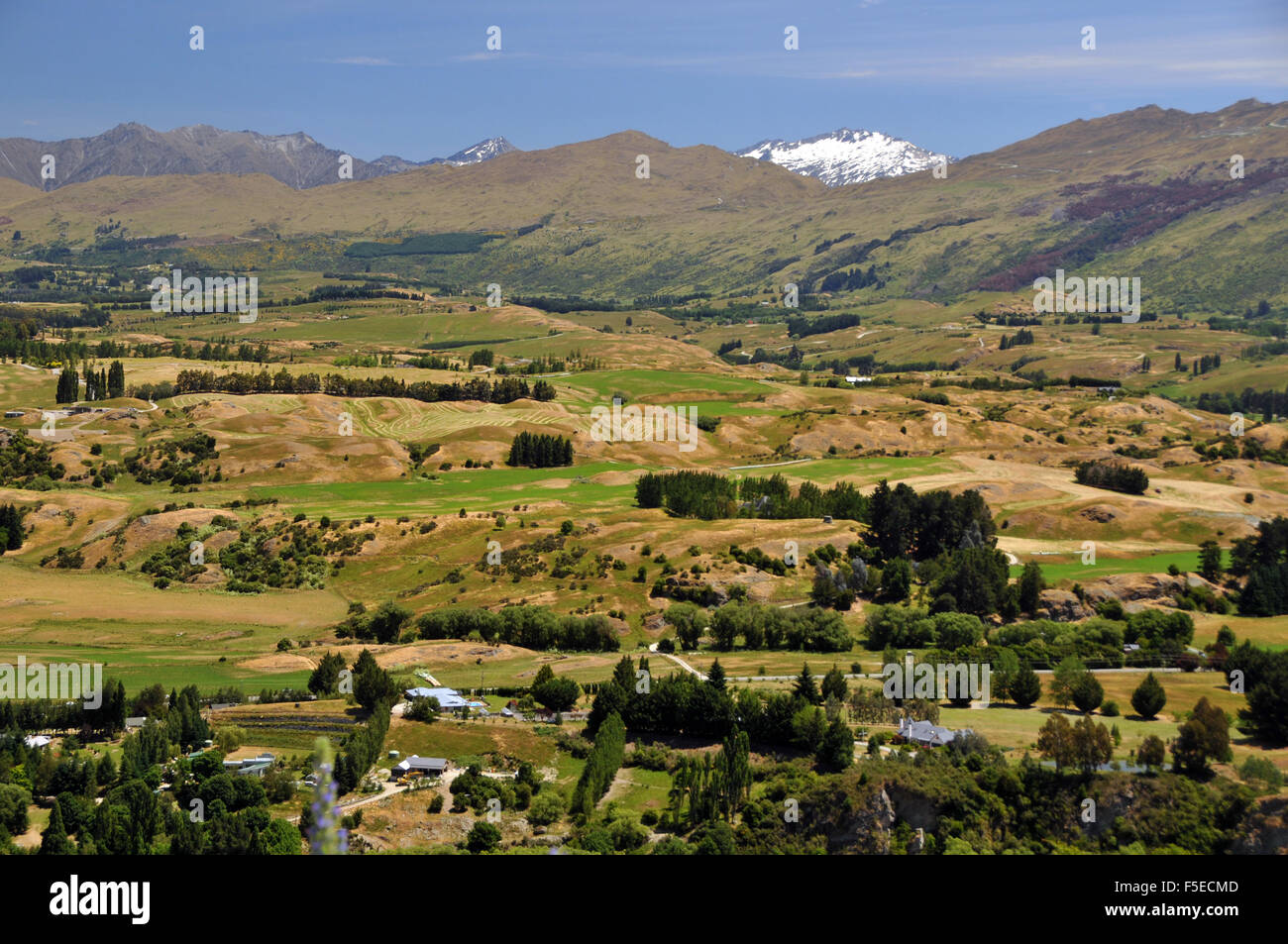 Vista della campagna da Alpine road, vicino a Queenstown, Nuova Zelanda Foto Stock