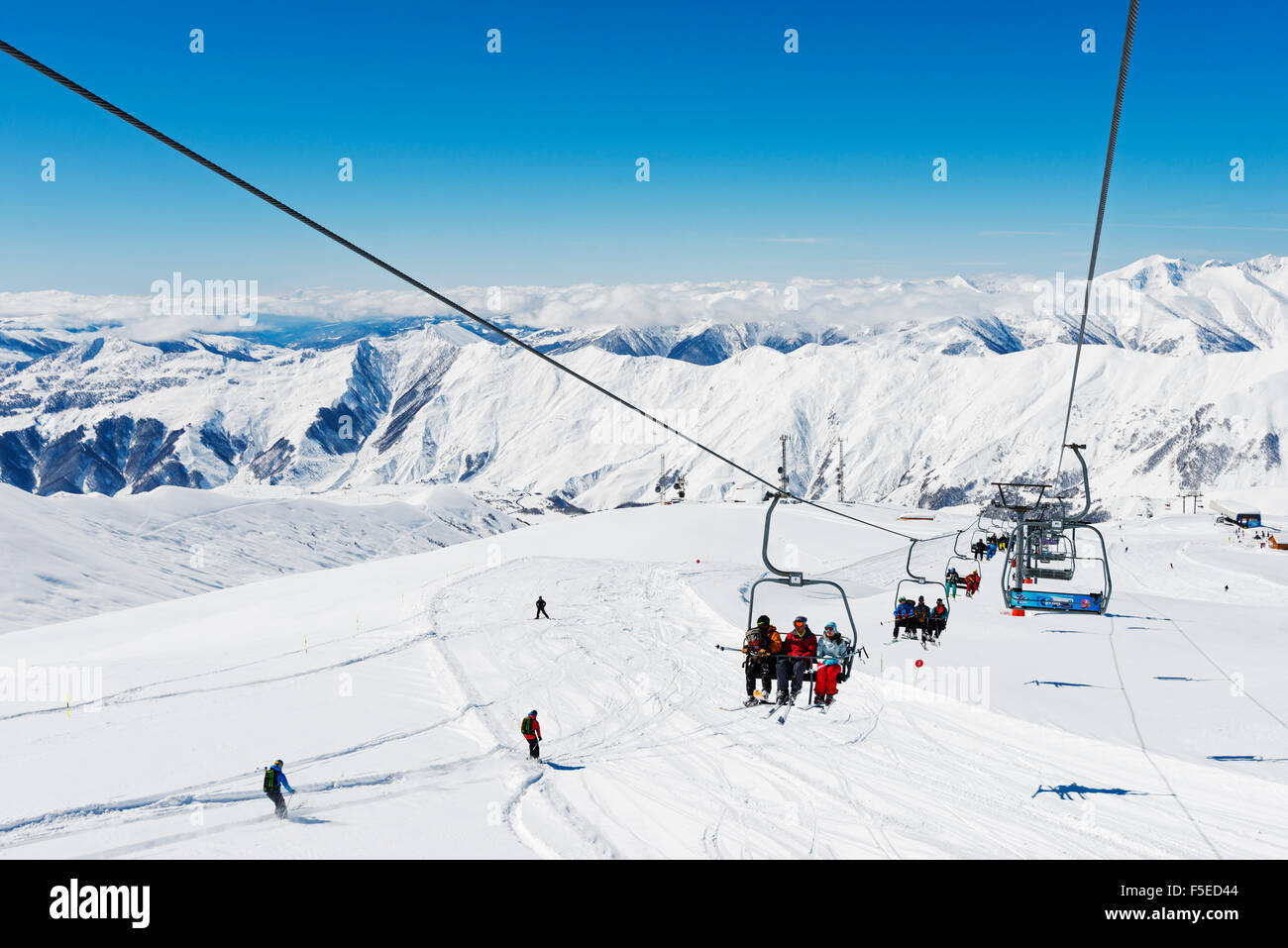Ski lift, Gudauri ski resort, Georgia, regione del Caucaso e in Asia Centrale, Asia Foto Stock