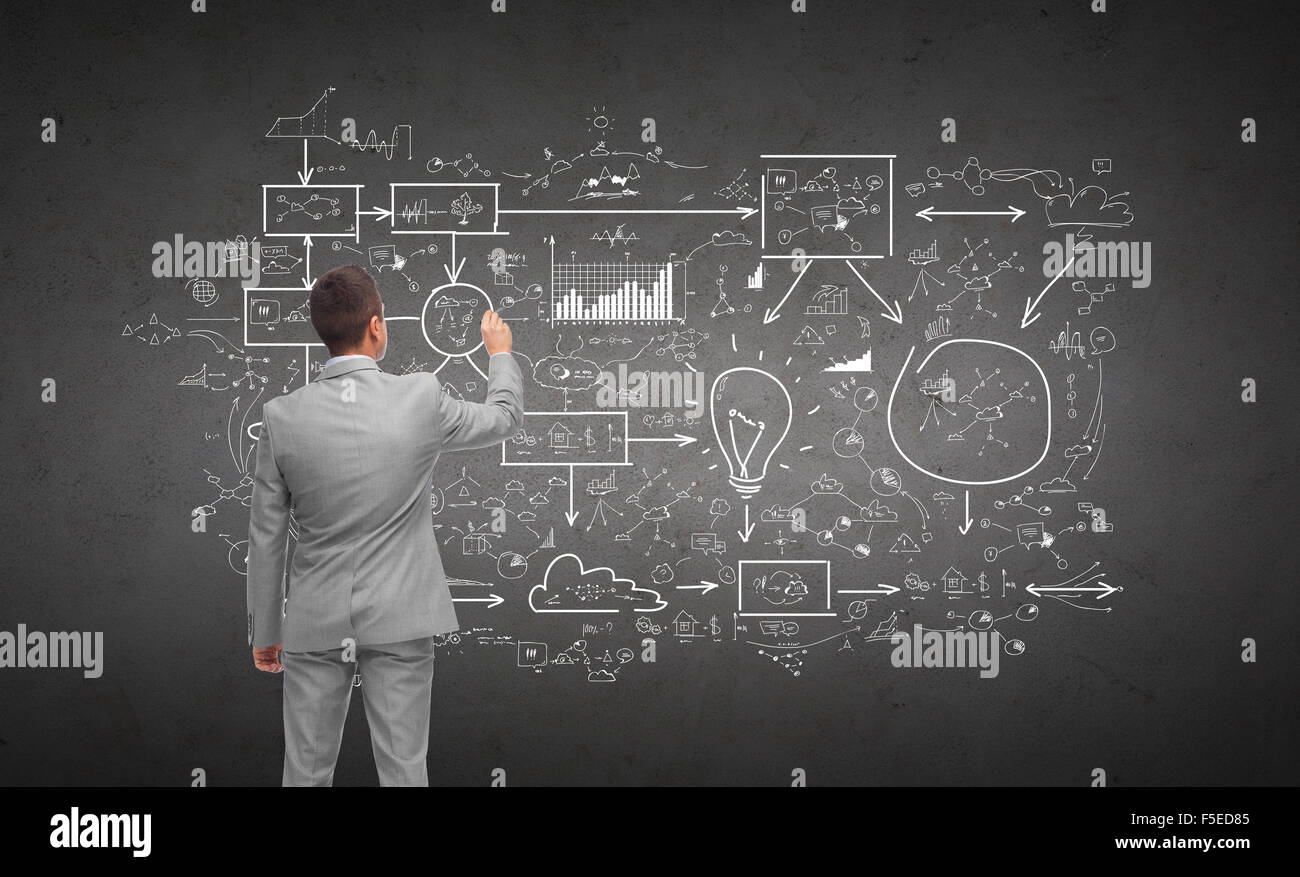 Imprenditore di scrittura o di disegno schema di business Foto Stock