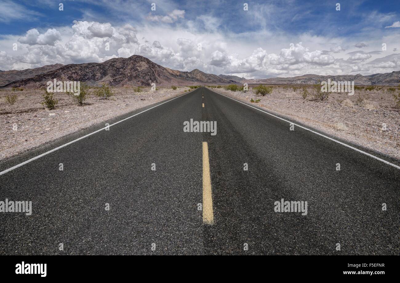 Strada vuota, il parco nazionale della Valle della Morte, CALIFORNIA, STATI UNITI D'AMERICA Foto Stock