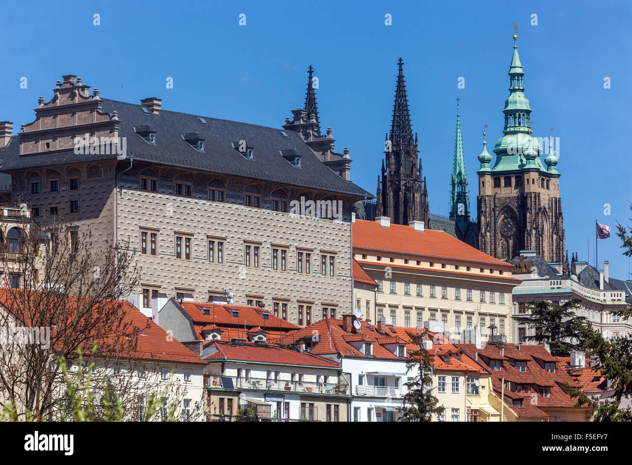 Il Castello di Praga district vista, Palazzo Schwarzenberg Praga Repubblica Ceca, Europa Foto Stock