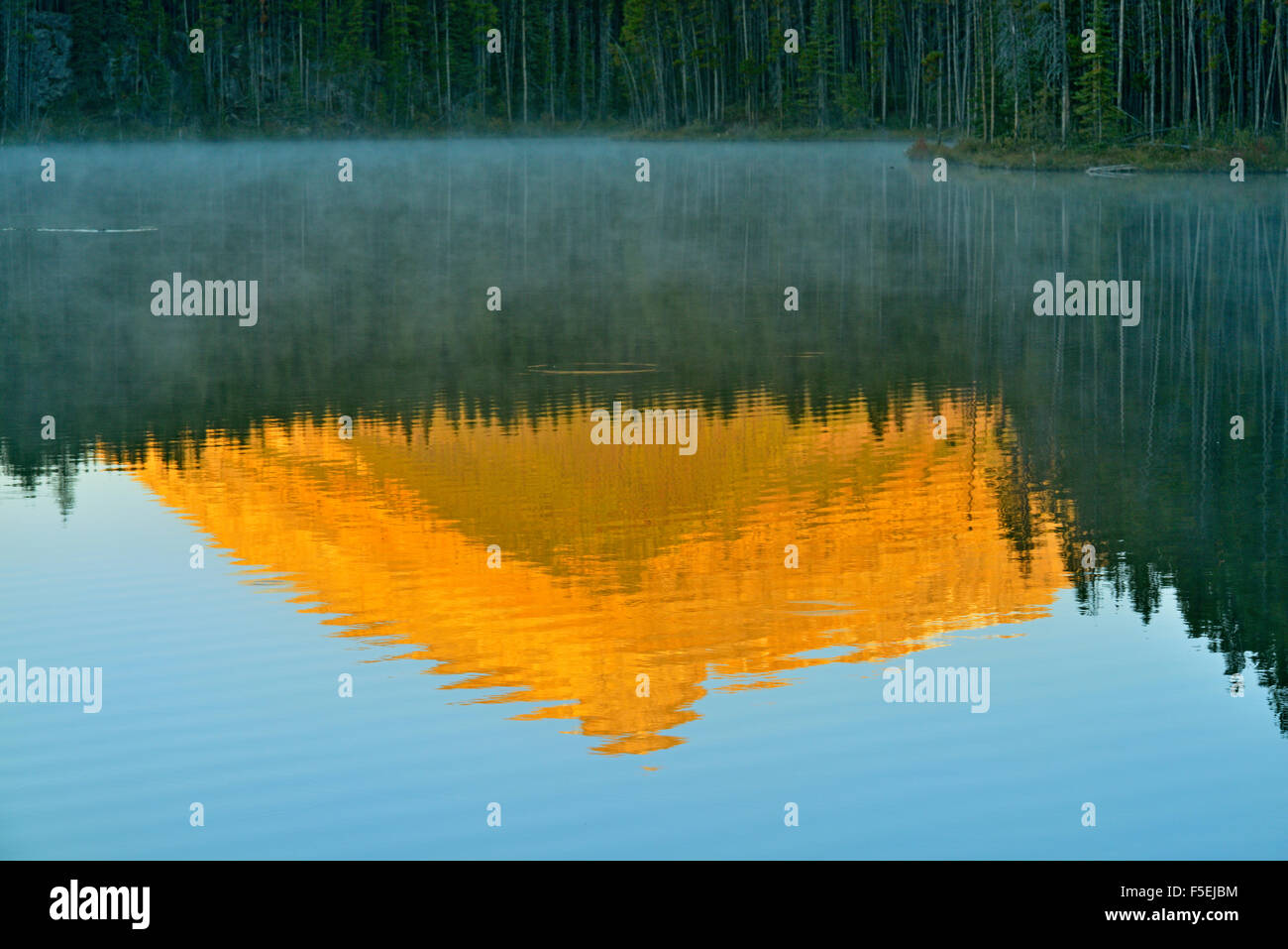 La gamma di prua si riflette nel lago di Herbert all'alba, il Parco Nazionale di Banff, Alberta, Canada Foto Stock