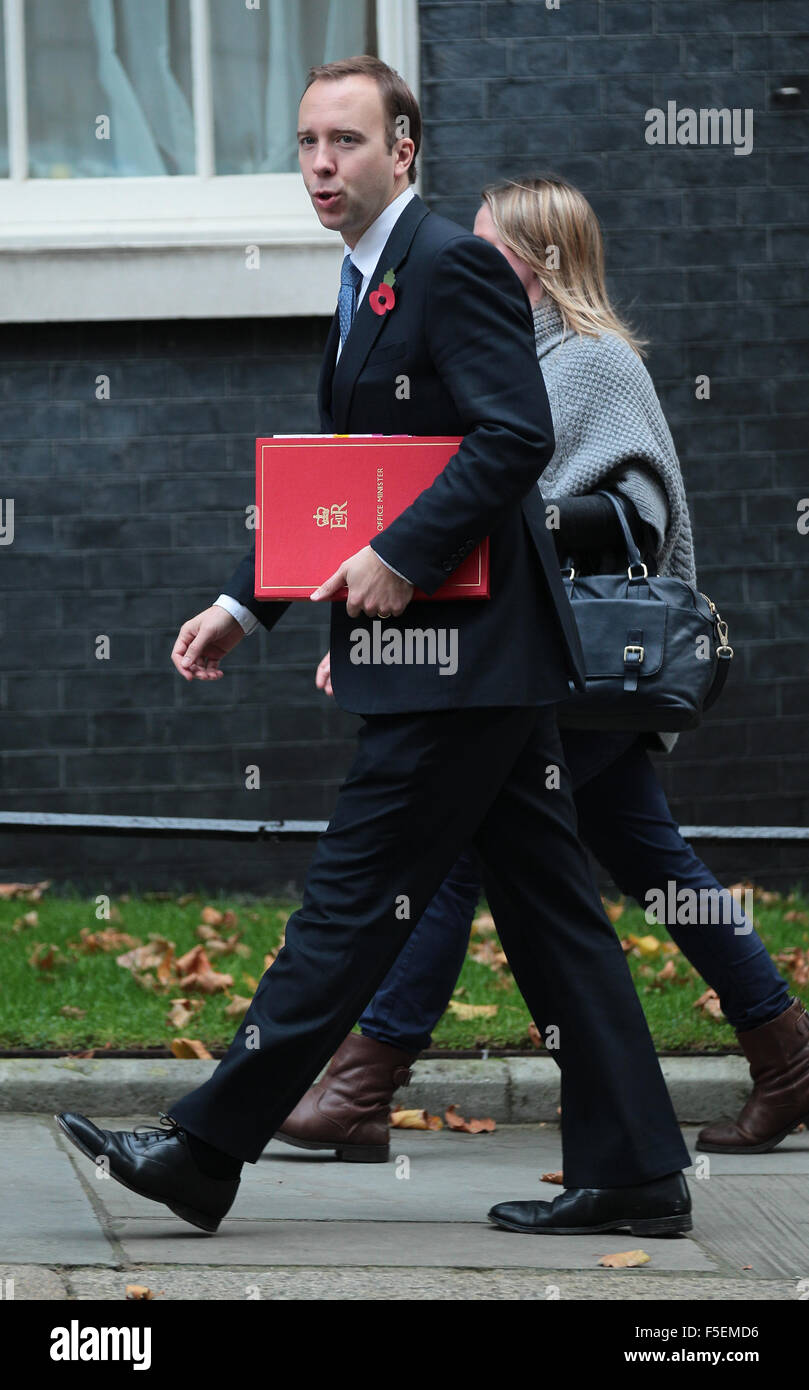 Londra, UK, 3 Novembre 2015: il Ministro per l'Ufficio di Gabinetto e Pmo Matt generale Hancock visto per partecipare a una riunione del gabinetto in Foto Stock