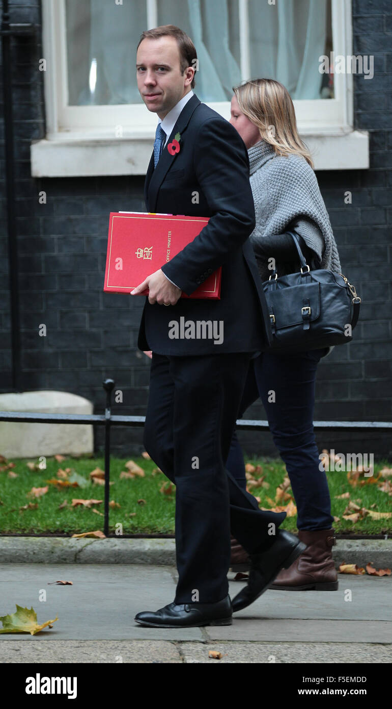 Londra, UK, 3 Novembre 2015: il Ministro per l'Ufficio di Gabinetto e Pmo Matt generale Hancock visto per partecipare a una riunione del gabinetto in Foto Stock