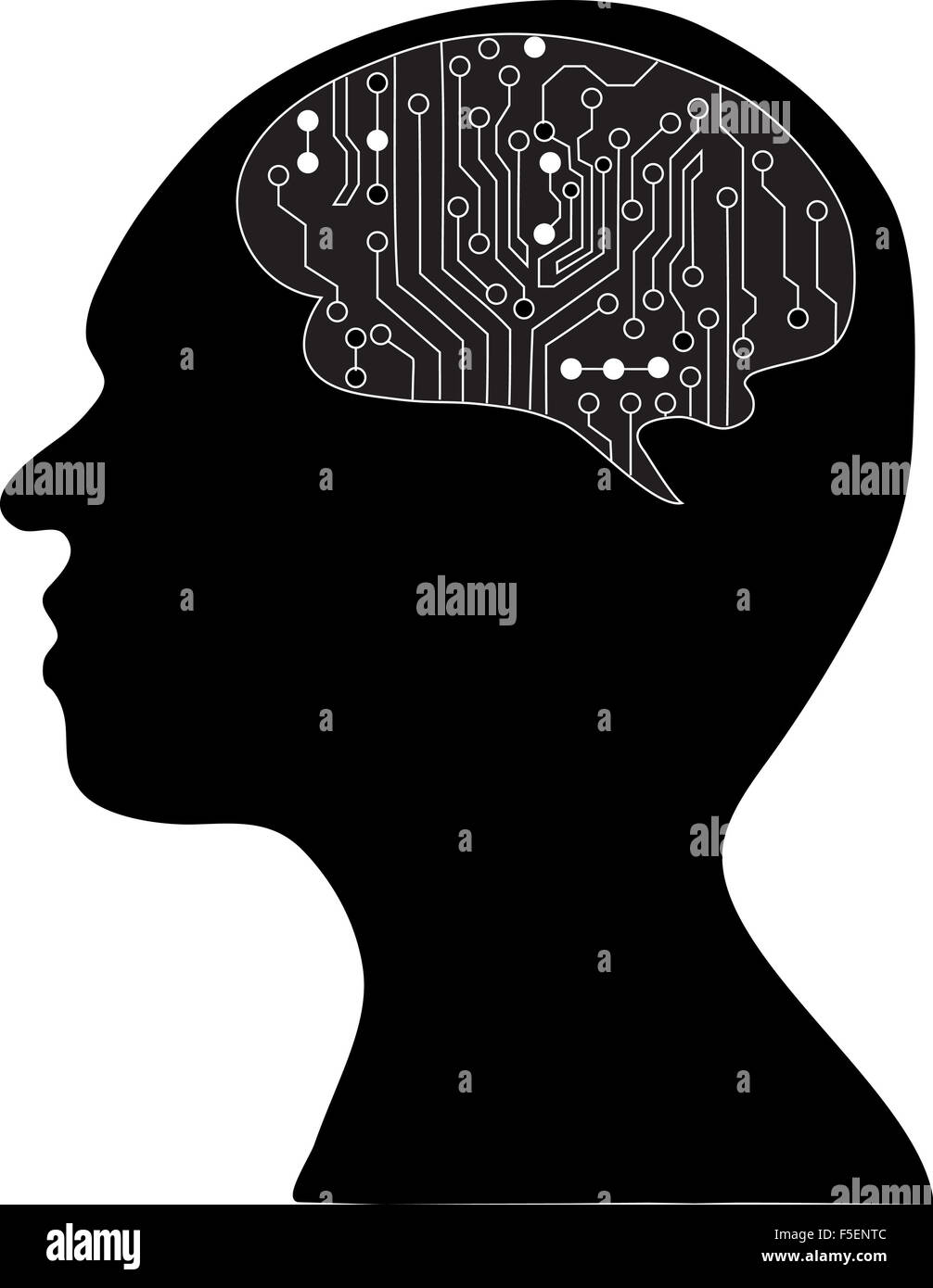 Cervelli tecnologico . Eps vettoriali10.silhouette della testa e del cervello. processo del pensiero umano. Il concetto di intelligenza. P Foto Stock