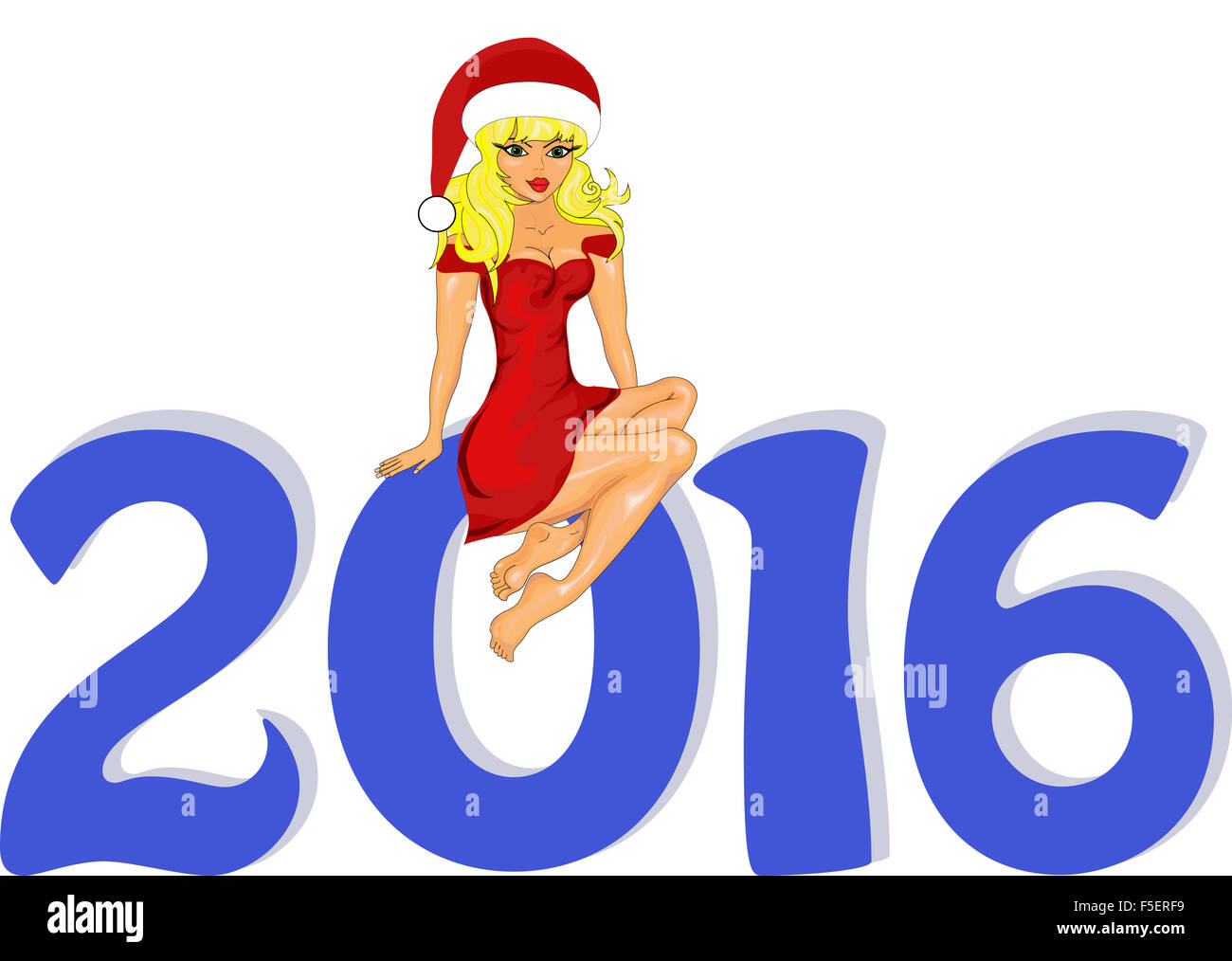 Biglietti di auguri illustrazione vettoriale l'idea per il banner di natale. Felice anno nuovo 2016 con una fanciulla di neve Foto Stock