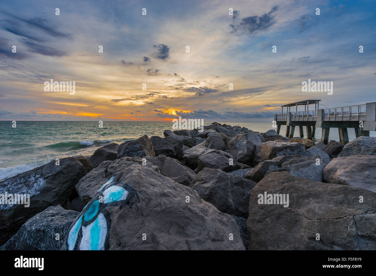 Miami Beach Pier sunrise a Miami in Florida Foto Stock