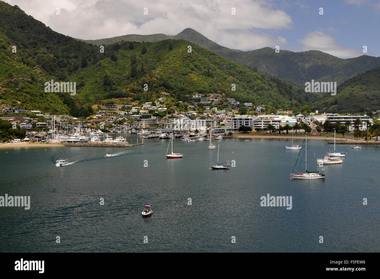 Picton Harbour, Picton Queen Charlotte Sound, regione di Marlborough, Isola del Sud, Nuova Zelanda Foto Stock