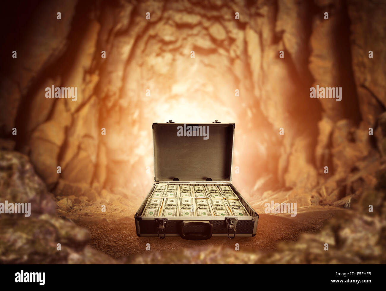 Caso pieno di dollari Foto Stock