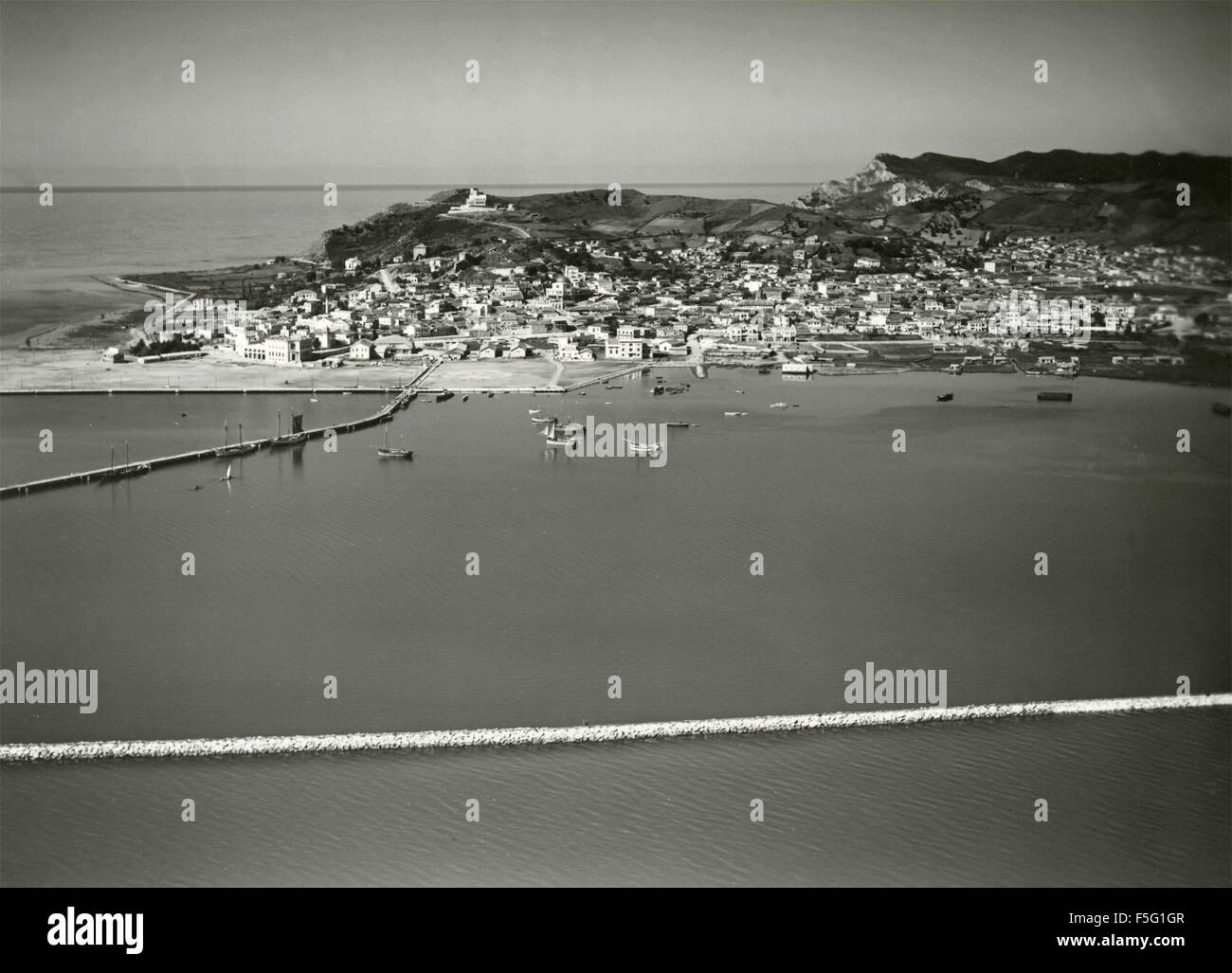 Vista della costruzione del porto di Durazzo, Albania Foto Stock