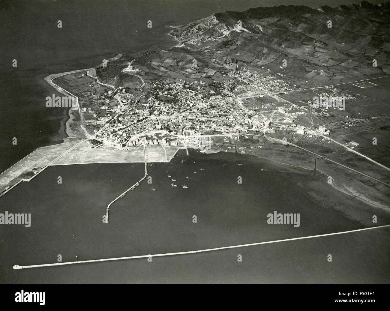 Vista della costruzione del porto di Durazzo, Albania Foto Stock