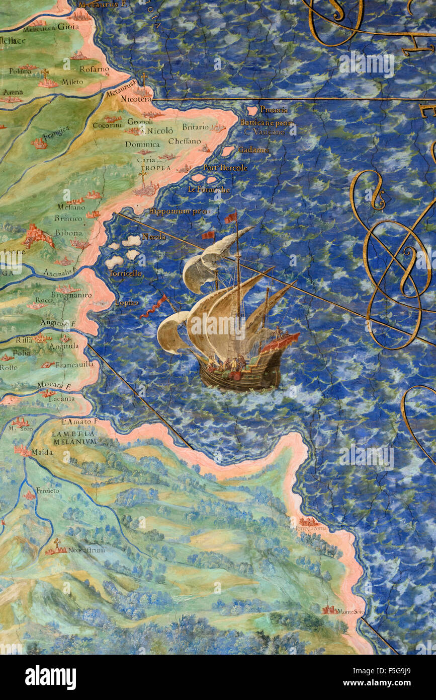 Roma. L'Italia. Mappa di Calabria (dettaglio), galleria di mappe, Musei Vaticani. Foto Stock