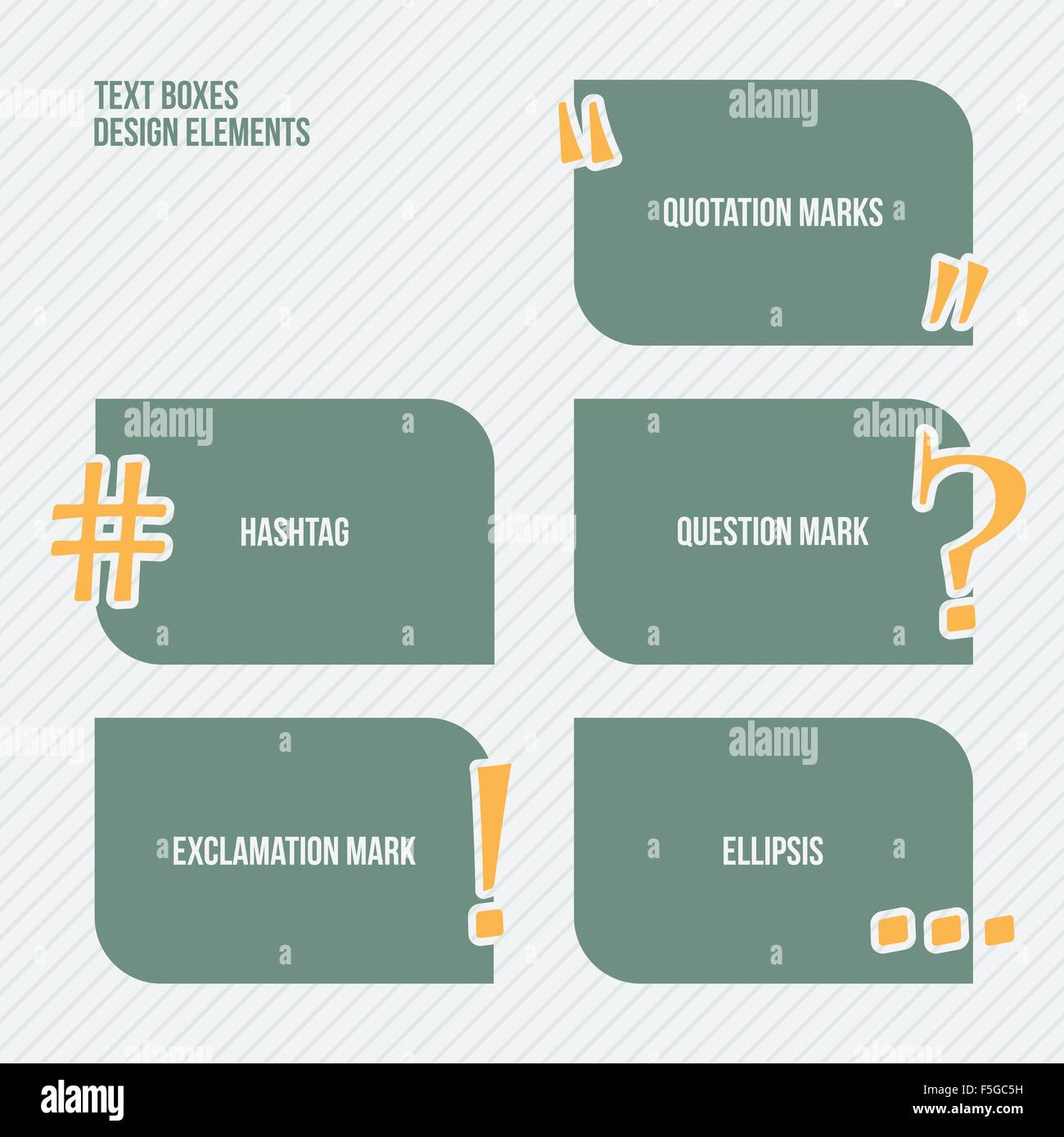 Set di caselle di testo con un preventivo, domanda, punti esclamativi, la presenza di tre puntini di sospensione e hashtag simbolo. vettore modello di pagina di intestazione Illustrazione Vettoriale