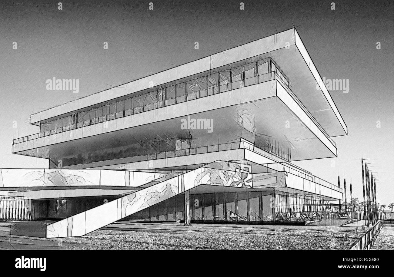Imitazione in bianco e nero il disegno della casa all'aria aperta. Foto Stock