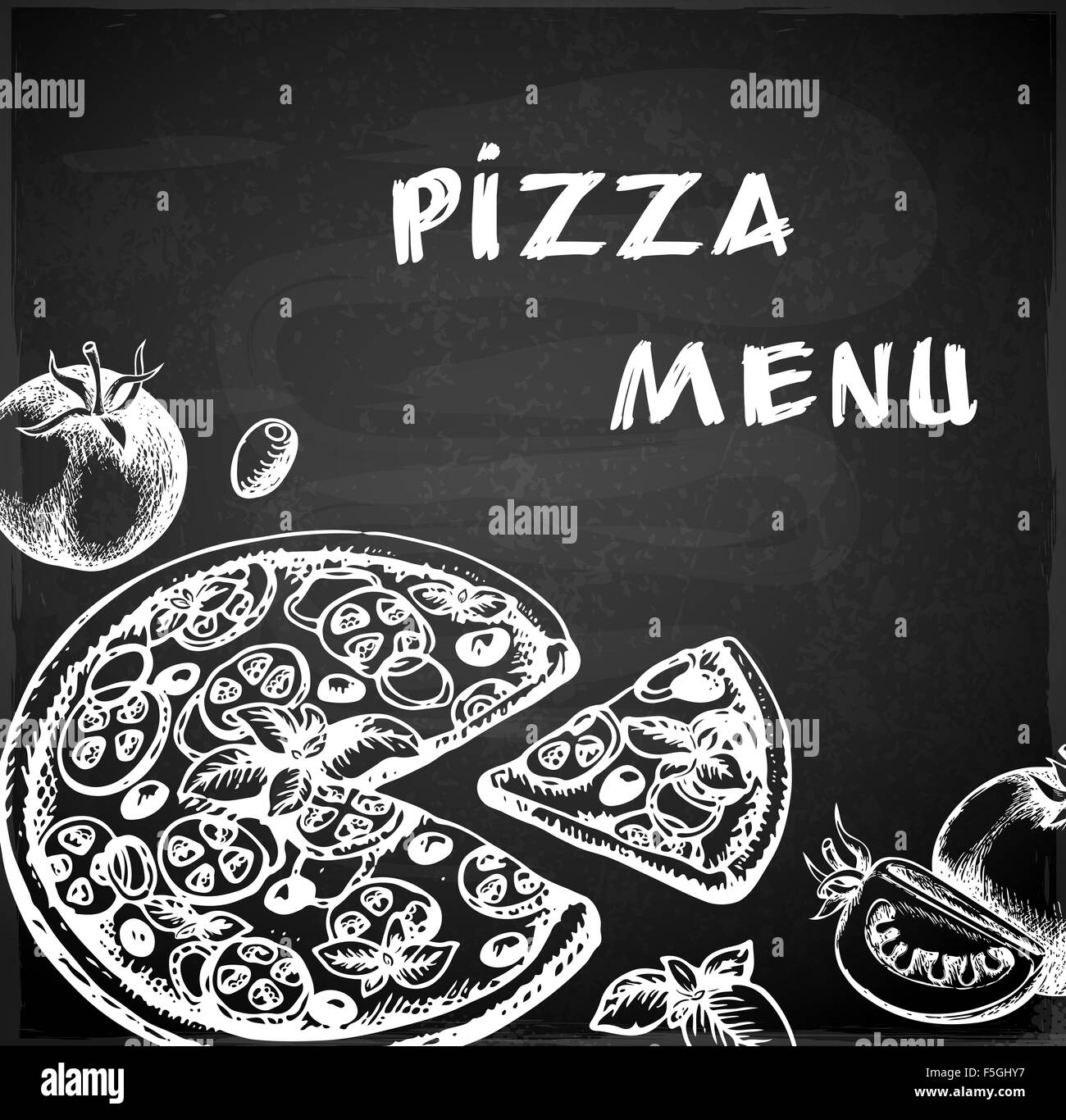 Vintage disegnato a mano menu pizza su una lavagna Foto stock - Alamy