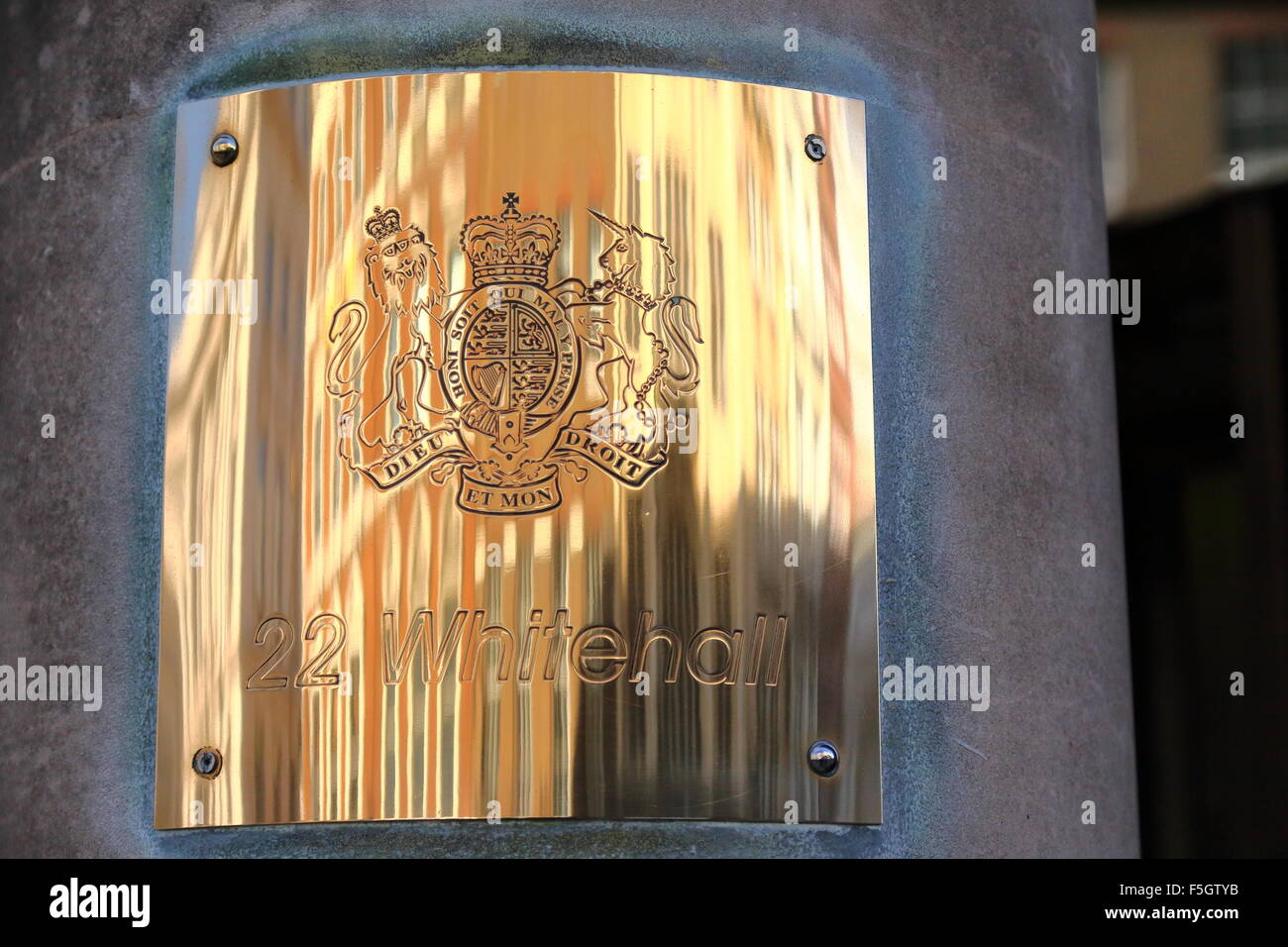 Piastra in ottone a 22 Whitehall, LONDRA, REGNO UNITO, casa del Dipartimento per lo Sviluppo Internazionale, DFID Foto Stock