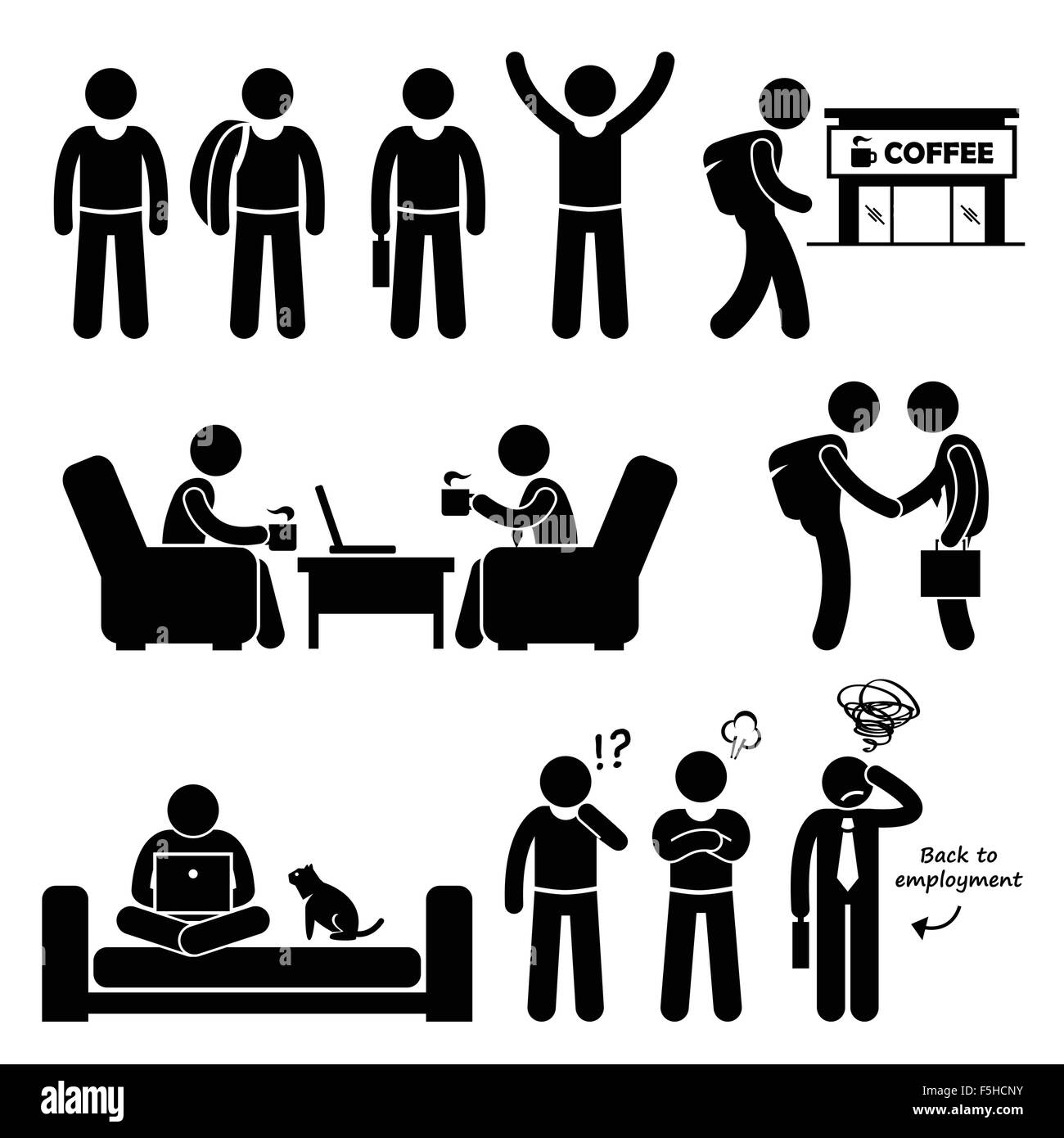 Libero professionista Self-Employed lavoratore indipendente Stick figura il pittogramma icone Illustrazione Vettoriale