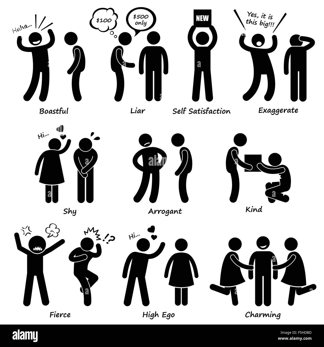 Uomo umano comportamento di carattere bastone figura il pittogramma icone Illustrazione Vettoriale