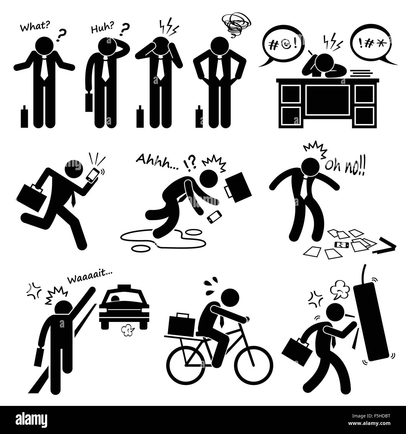 Imprenditore Fail emozione sensazione Action Stick figura il pittogramma icone Illustrazione Vettoriale