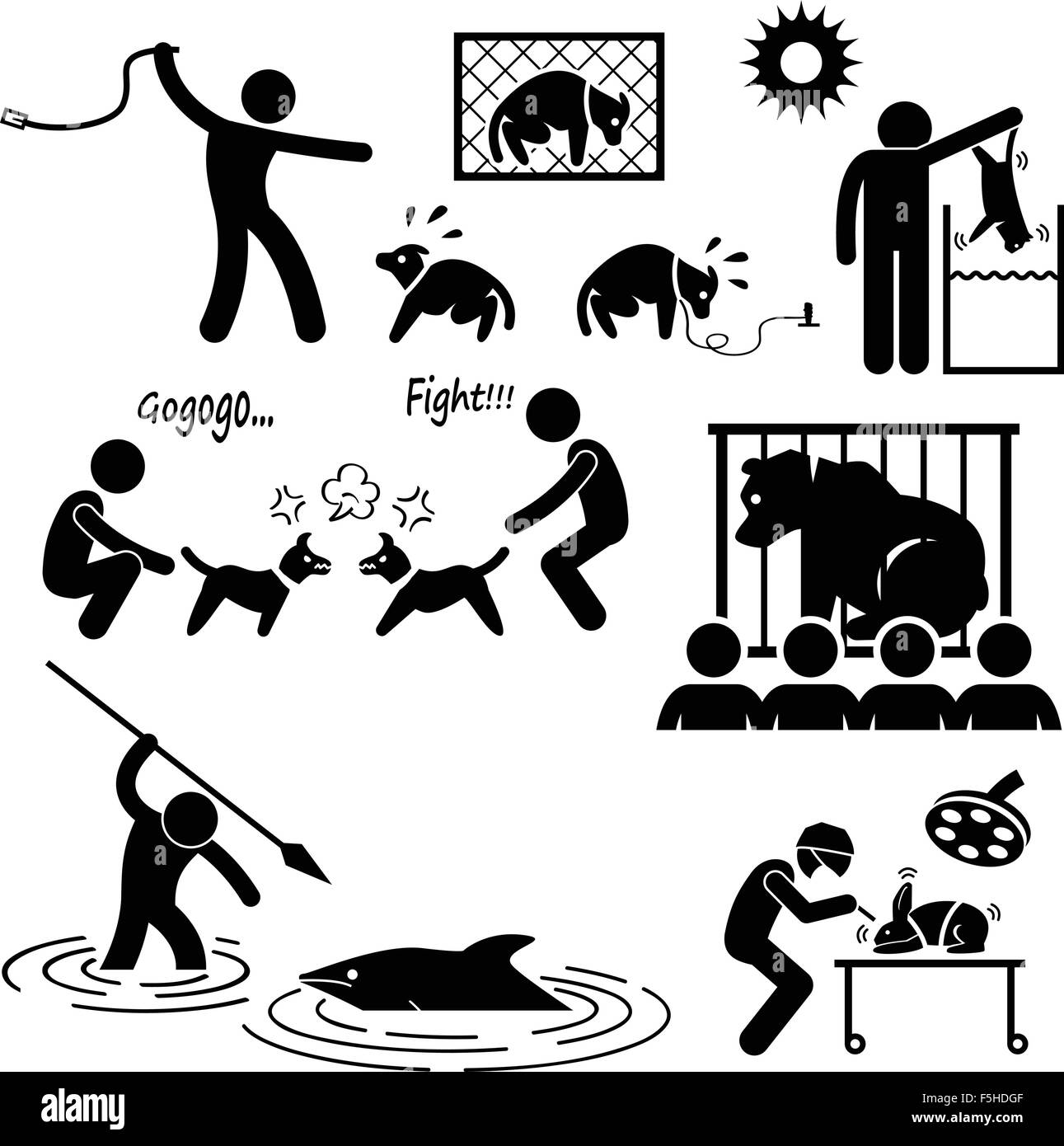 La crudeltà sugli animali abuso da umani Stick Figura Icona pittogramma Illustrazione Vettoriale