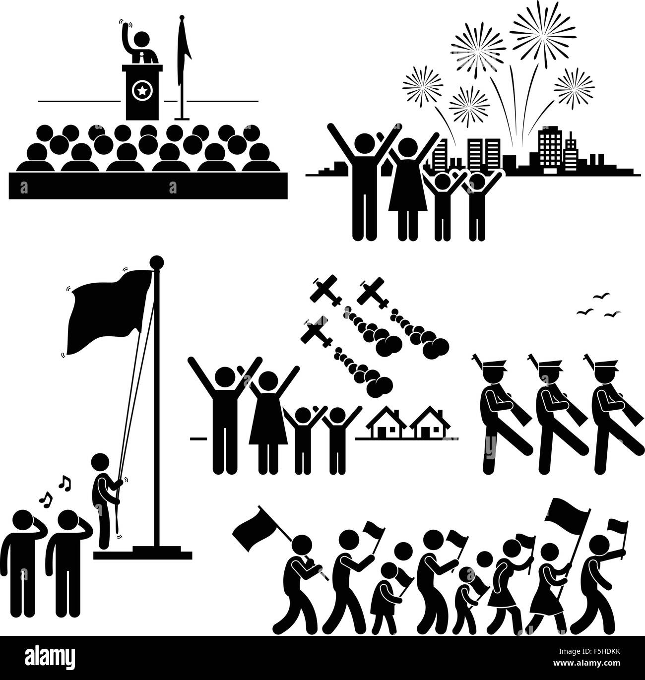 La gente celebra la Giornata nazionale di indipendenza vacanza patriottica Stick Figura Icona pittogramma Illustrazione Vettoriale