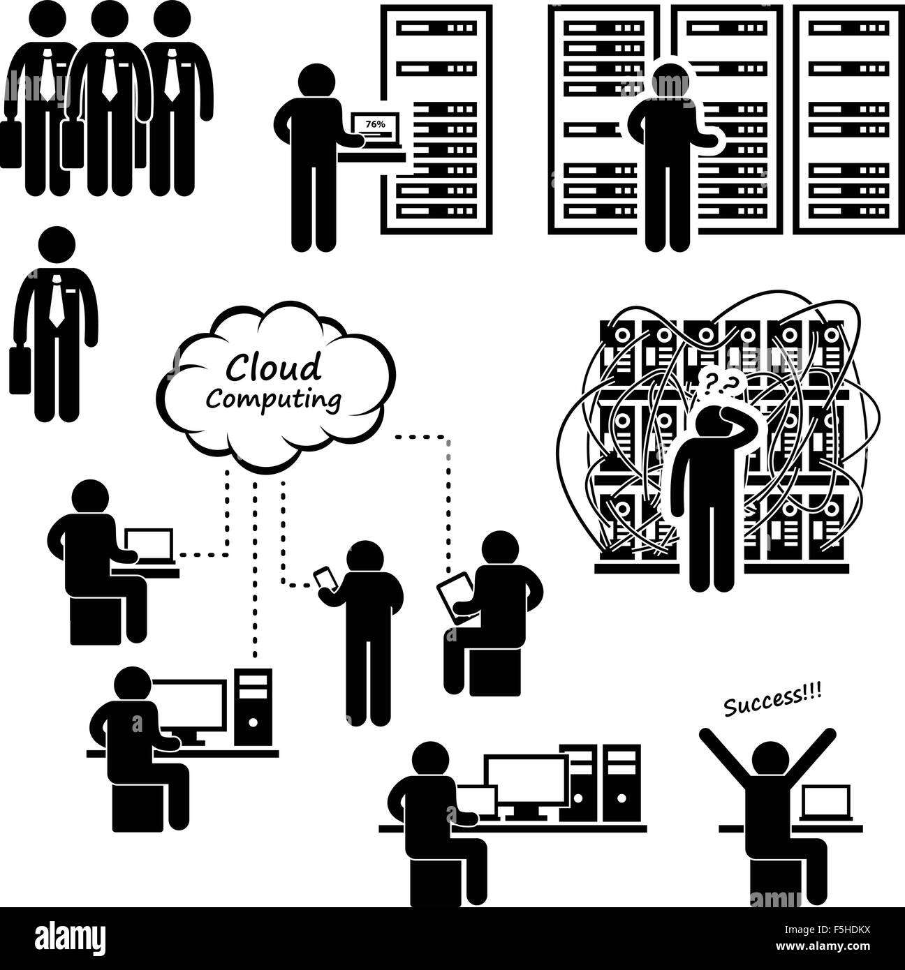 È INGEGNERE TECNICO Admin Server di rete di computer Data Center Cloud Computing Stick Figura Icona pittogramma Illustrazione Vettoriale