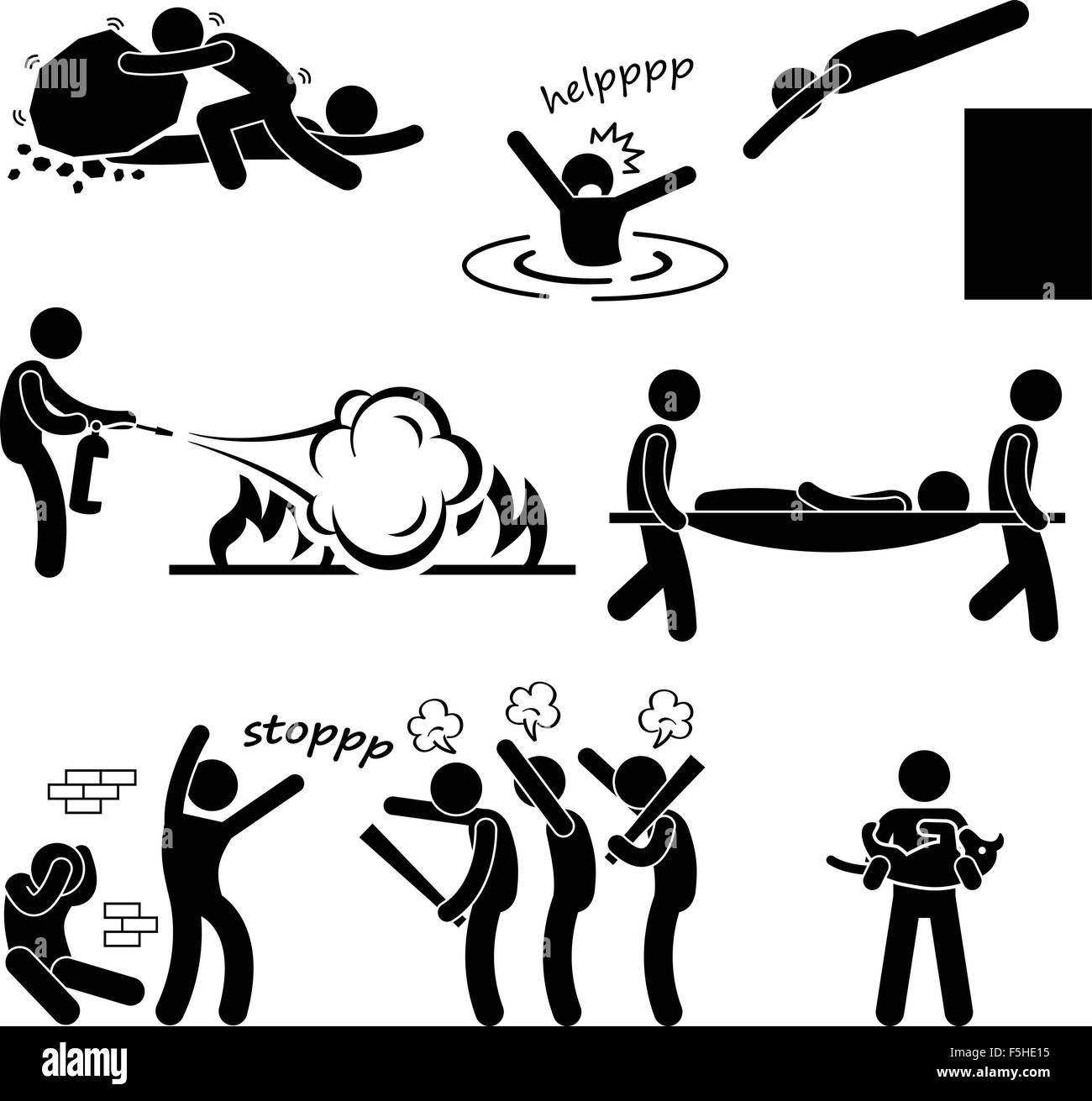 L'uomo aiutando vita Risparmio Salvatore Rescue Stick Figura Icona pittogramma Illustrazione Vettoriale