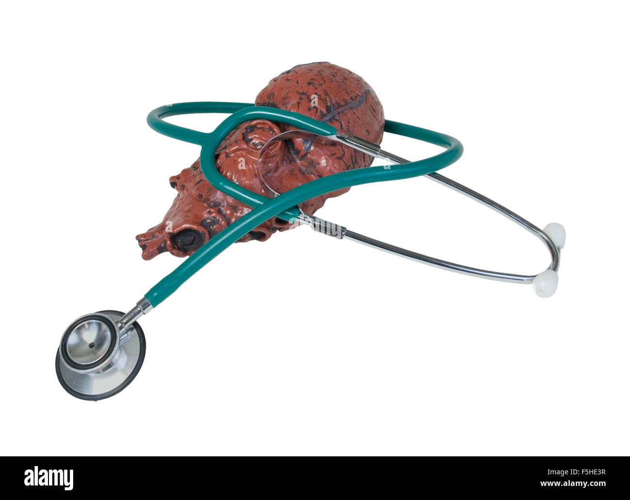 Uno stetoscopio avvolta intorno a un rosso cuore mediche - percorso incluso Foto Stock
