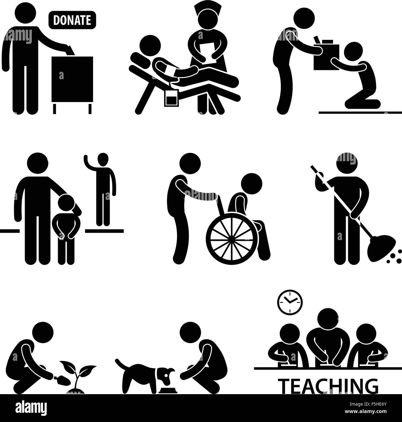 Donazione di beneficenza aiutando volontari Stick Figura Icona pittogramma Illustrazione Vettoriale