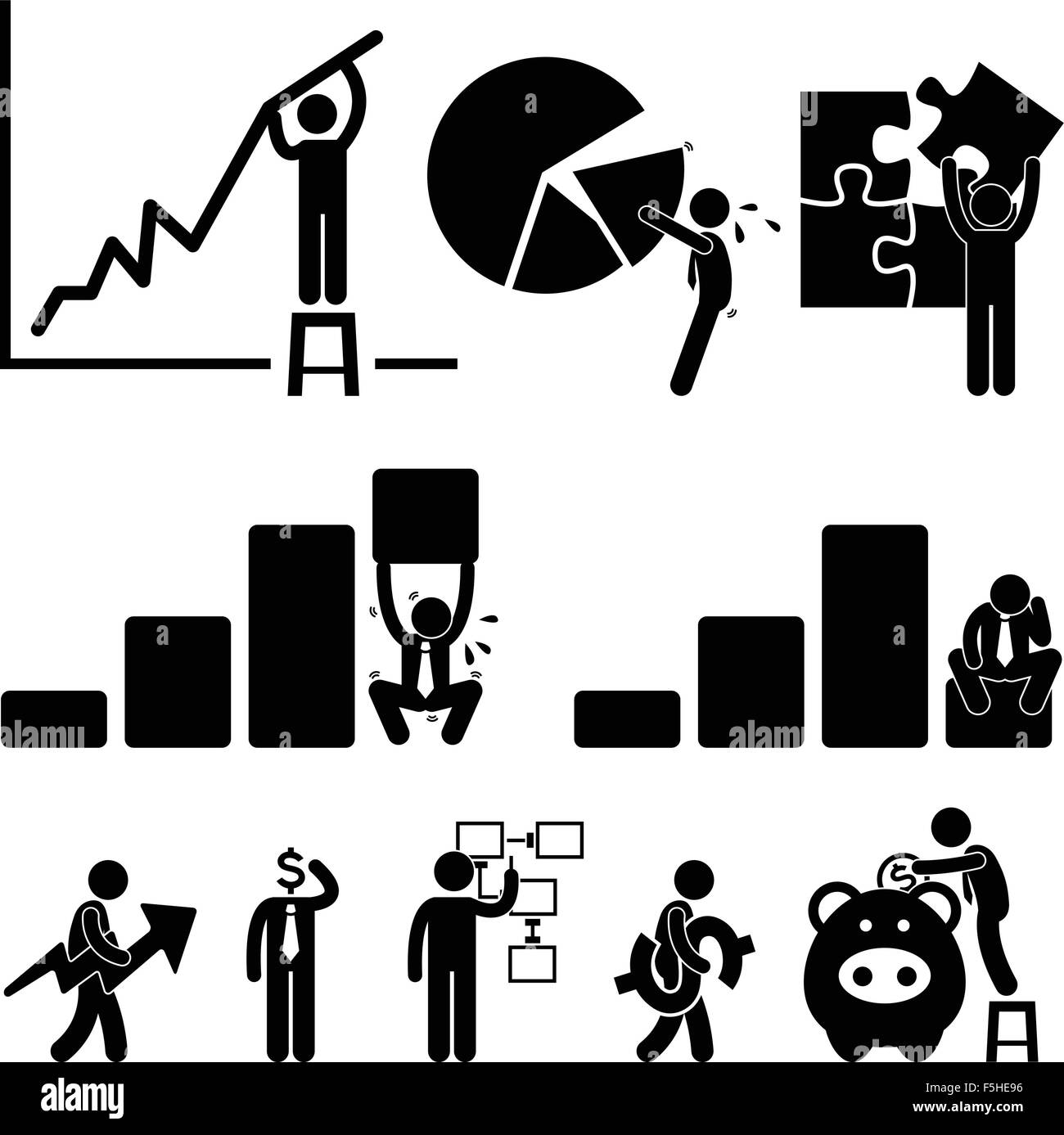 Finanza aziendale grafico di lavoratore dipendente imprenditore soluzione icona simbolo segno pittogramma Illustrazione Vettoriale