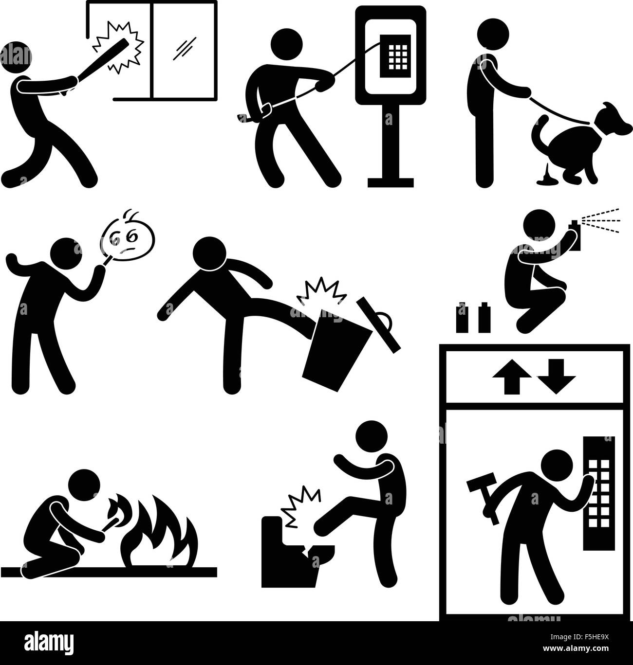 Male morale di atti di vandalismo Gangster icona simbolo segno pittogramma Illustrazione Vettoriale