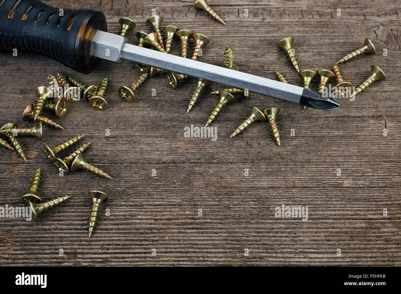 Cacciavite e viti Foto Stock