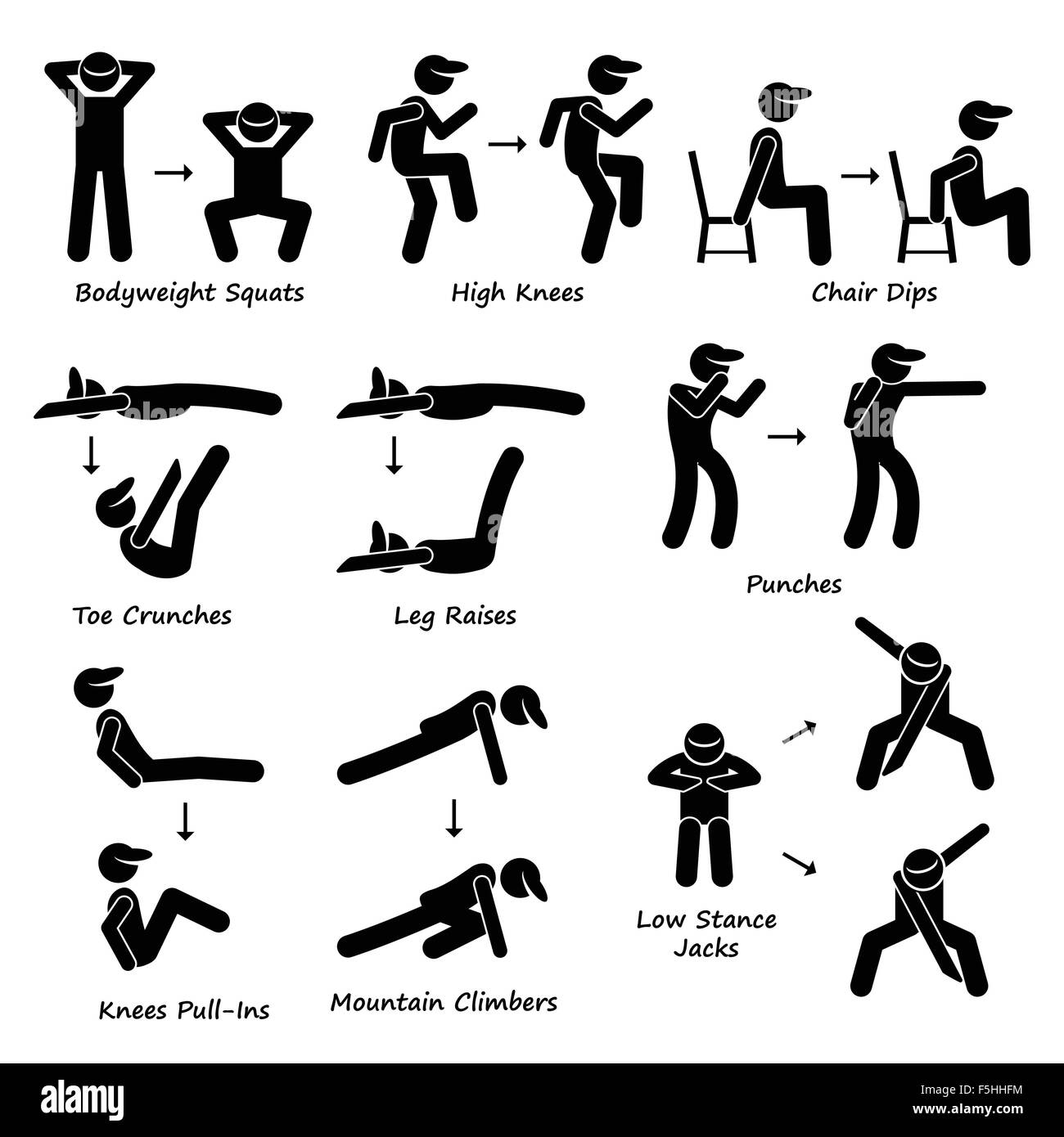 Corpo esercizio di allenamento fitness training set (2) Stick figura il pittogramma icone Illustrazione Vettoriale