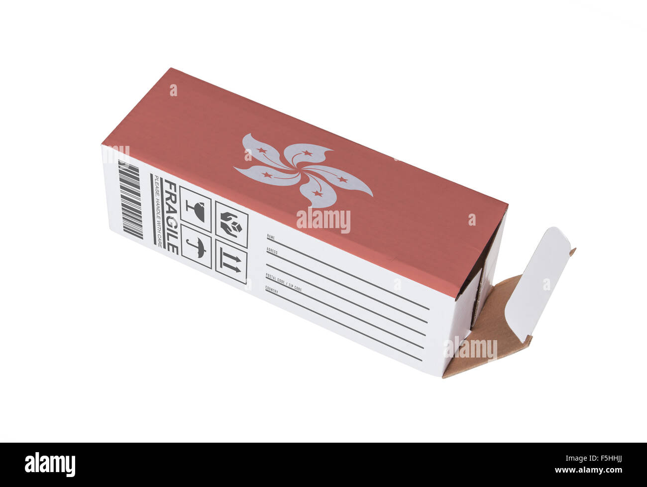Concetto di esportazione, aperto cassetta della carta - prodotto di Hong Kong Foto Stock