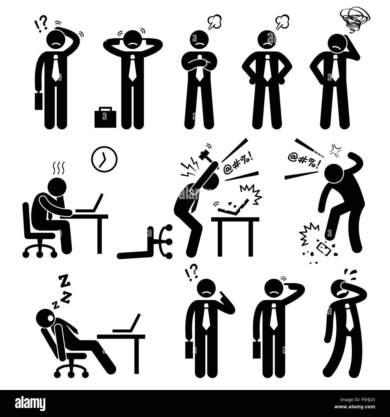 Imprenditore uomo d affari di stress sul posto di lavoro pressione Stick Figura Icona pittogramma Illustrazione Vettoriale