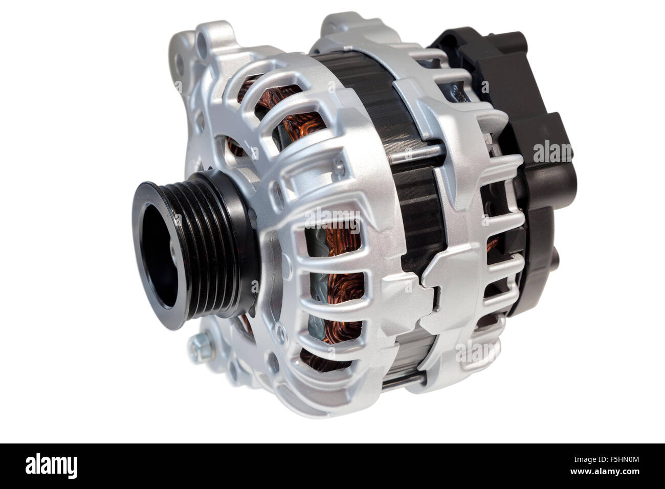 Alternatore. Immagine dell'alternatore auto isolato su bianco. Percorso di clipping incluso. Foto Stock