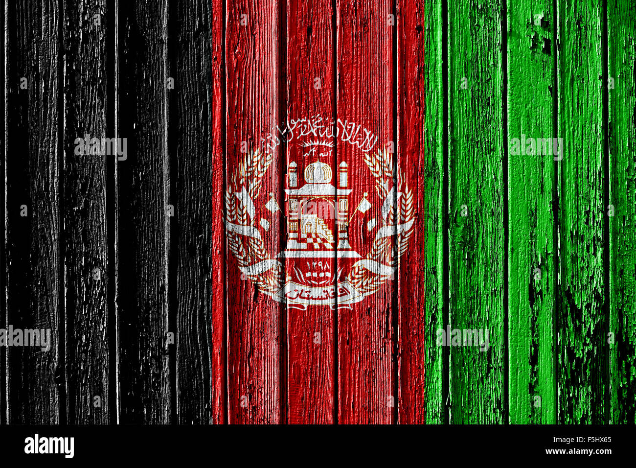 Bandiera dell'Afghanistan dipinta sul telaio in legno Foto Stock