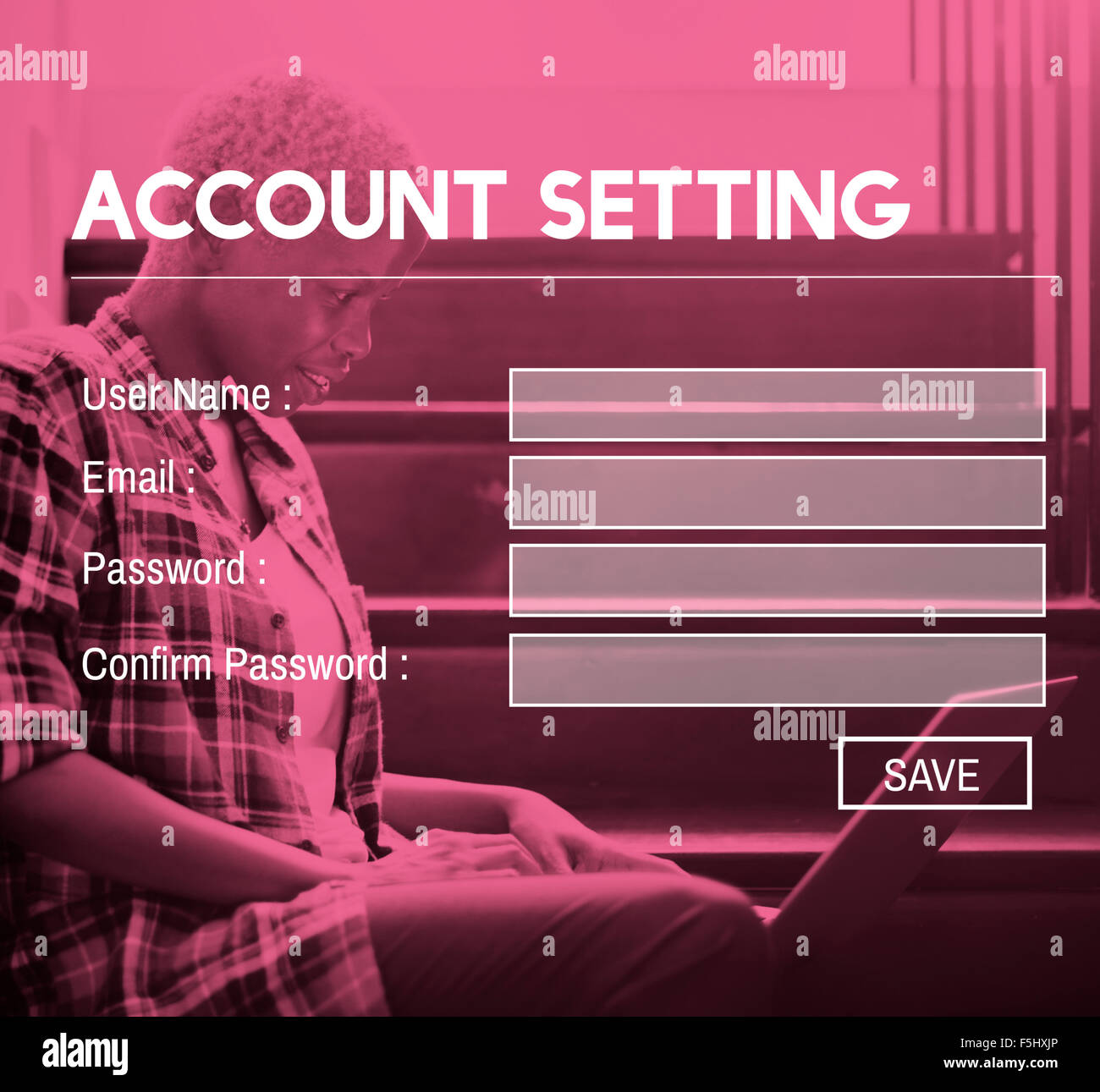 Impostazione contabilità Informazioni applicazione Concetto di Privacy Foto Stock