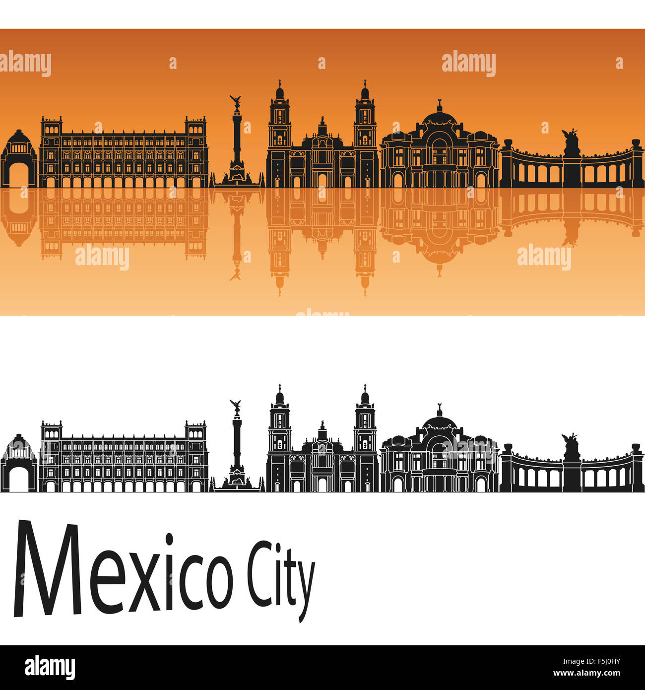 Città del Messico V2 skyline di sfondo arancione nella modificabile file vettoriali Foto Stock
