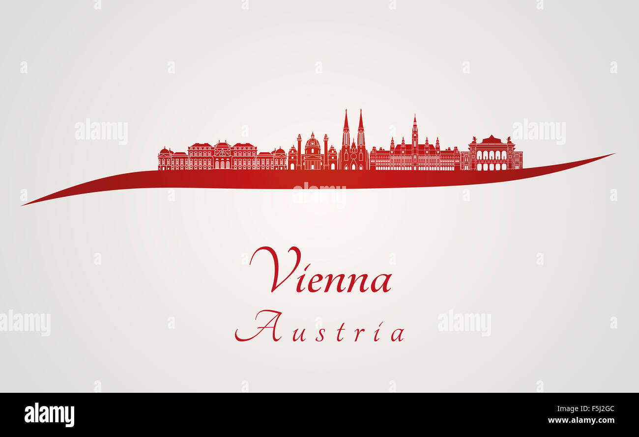 Lo skyline di Vienna in rosso e grigio in modificabile file vettoriali Foto Stock