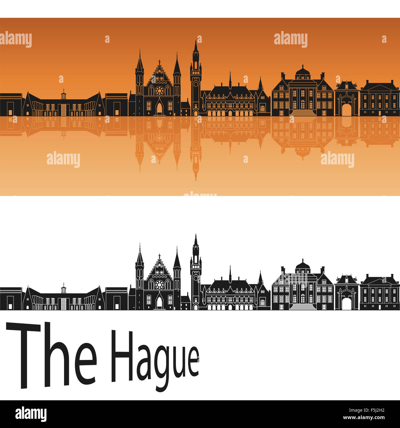 L'Aia skyline di sfondo arancione nella modificabile file vettoriali Foto Stock
