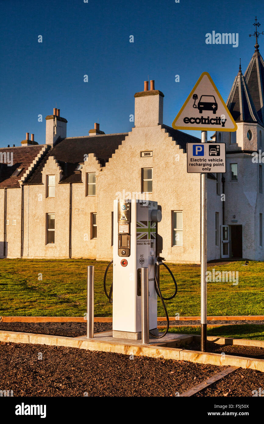 Auto elettrica punto di carica a John O' semole. Caithness in Scozia, Regno Unito Foto Stock