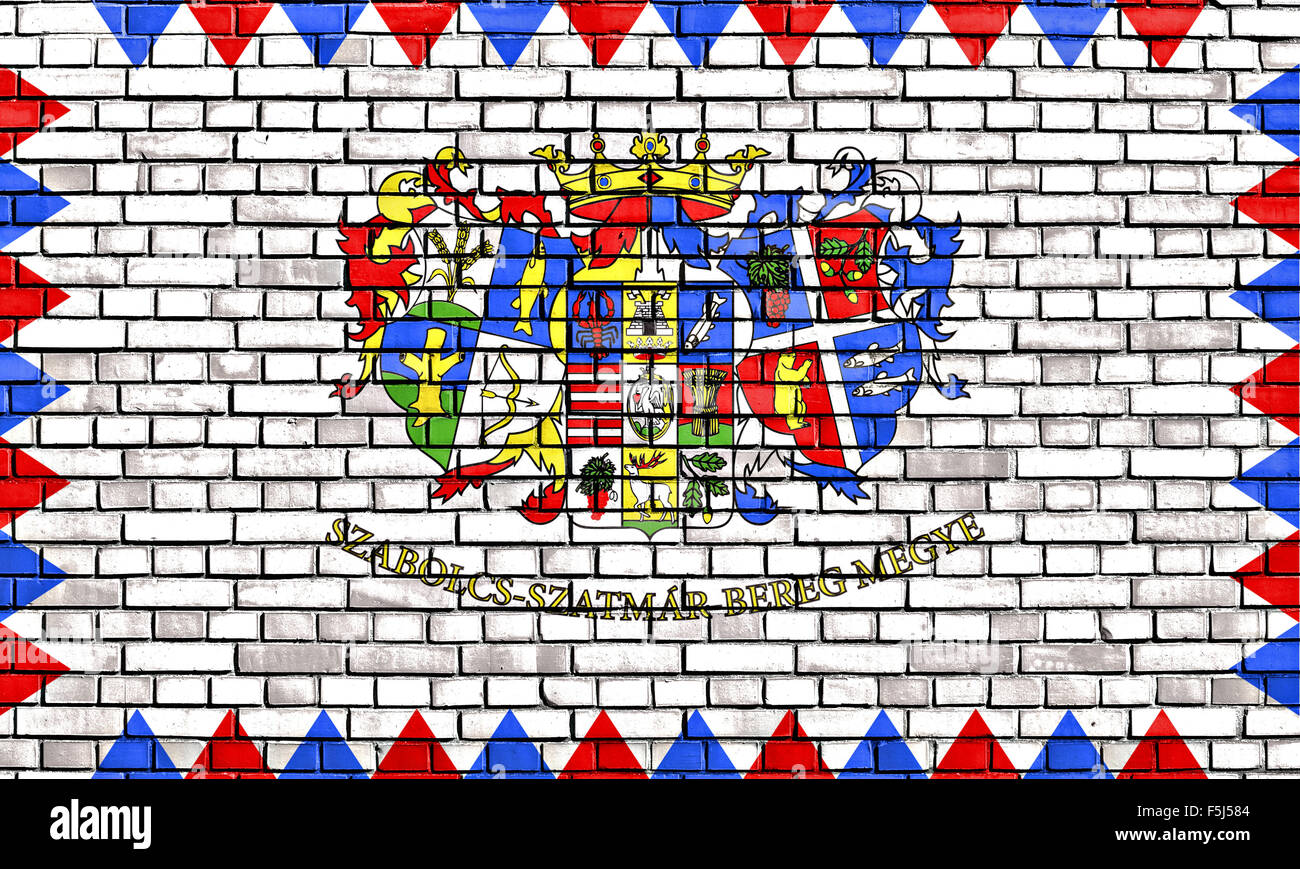 Bandiera di Szabolcs-Szatmar-Bereg contea dipinta su un muro di mattoni Foto Stock